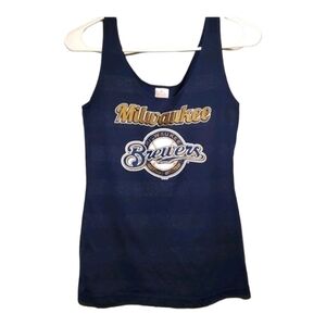 Mlb Milwaukee Brewers Navy Blue Soft Sparkly Striped Baseball Tank Top Size S